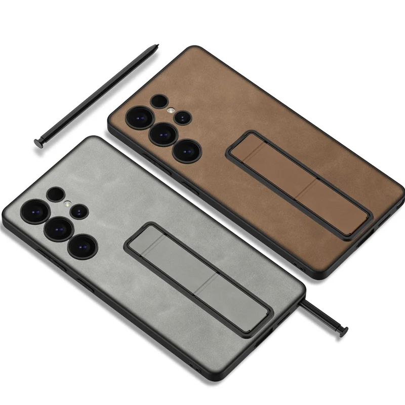 GKK For Samsung Galaxy S25 Ultra Skin-Feel Matte Phone Case Folding Kickstand - Brown