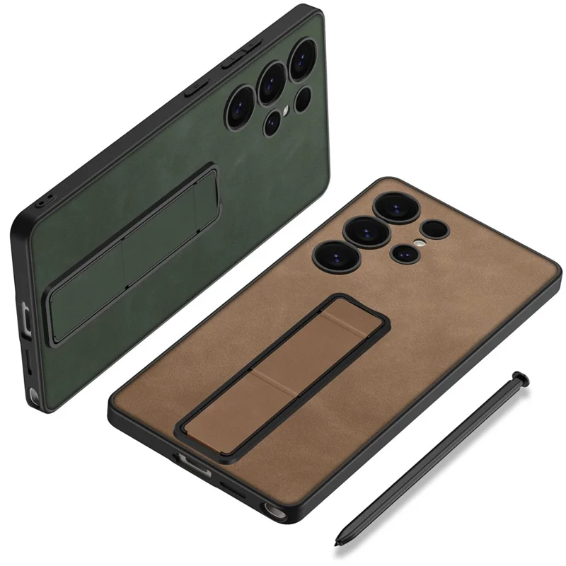 GKK For Samsung Galaxy S25 Ultra Skin-Feel Matte Phone Case Folding Kickstand - Brown