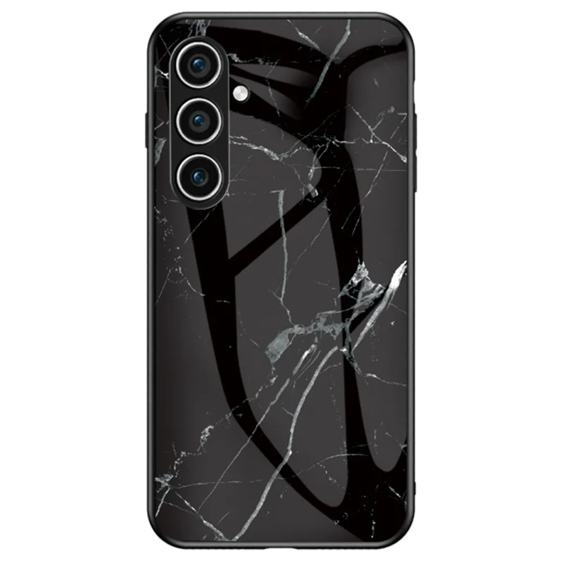For Samsung Galaxy A16 4G / 5G Case Marble Pattern Tempered Glass + PC + TPU Protective Phone Cover - Black Marble