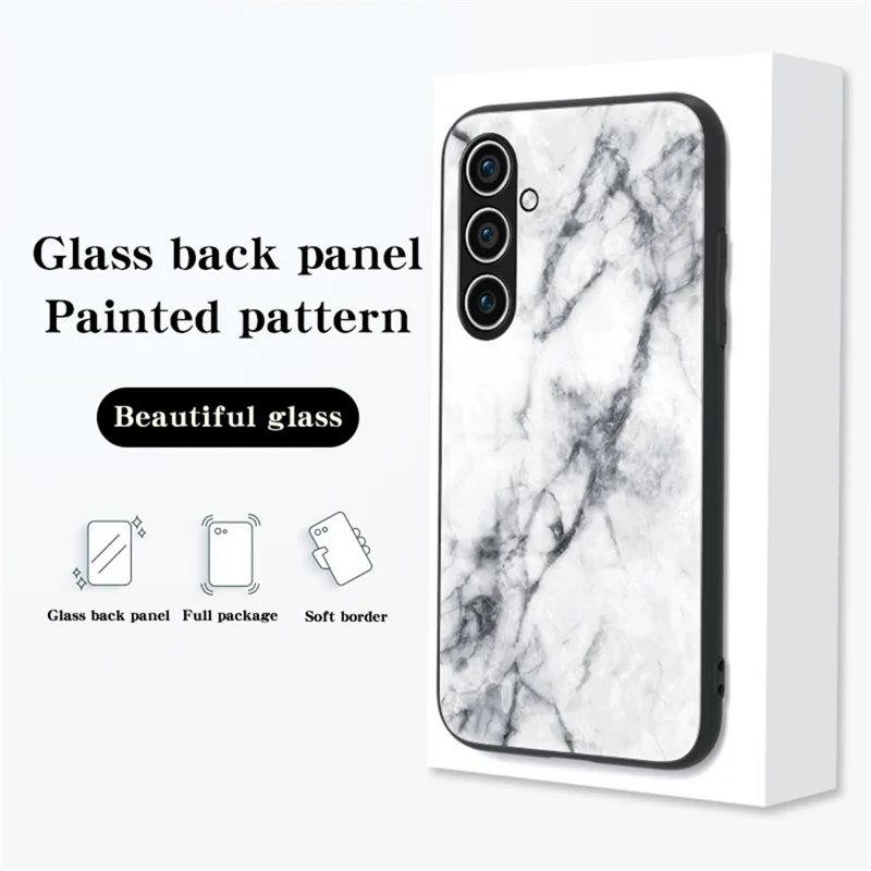 For Samsung Galaxy A16 4G / 5G Case Marble Pattern Tempered Glass + PC + TPU Protective Phone Cover - Black Marble