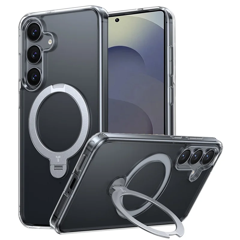 TORRAS Hülle für Samsung Galaxy S25+ kompatibel mit MagSafe, Rotierender Ständer, PC+TPU Handyhülle - Transparent