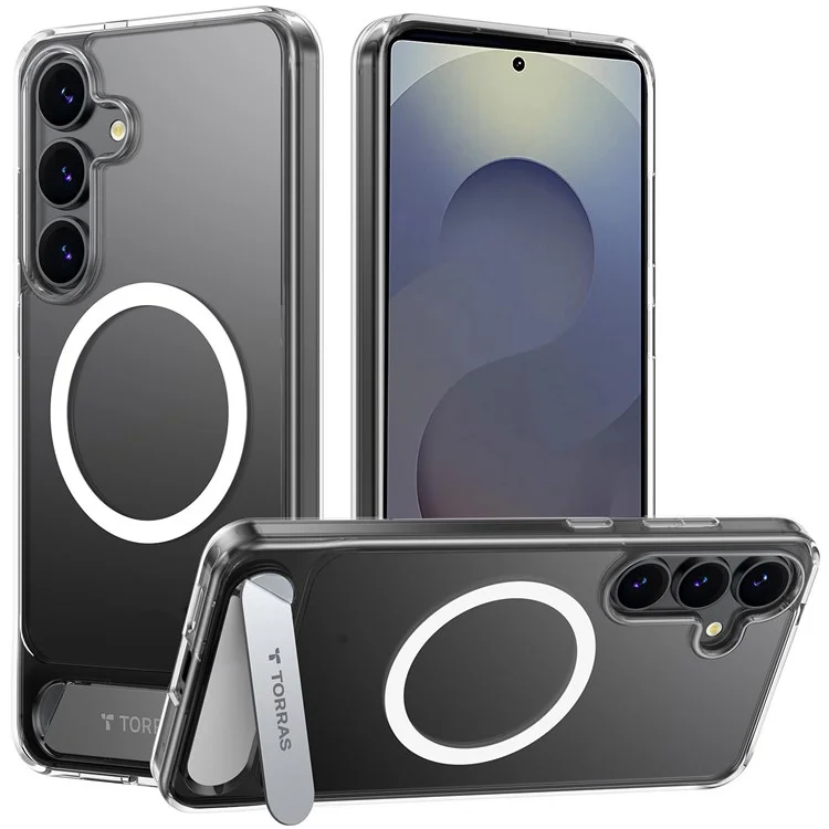 Étui pour Samsung Galaxy S25 TORRAS avec support, couverture de téléphone TPU+PC compatible avec MagSafe - Transparent