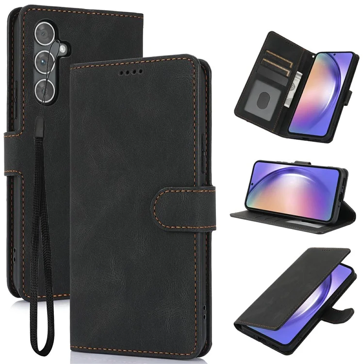 For Samsung Galaxy A56 5G Case PU Leather Phone Cover with Wallet Stand View - Black