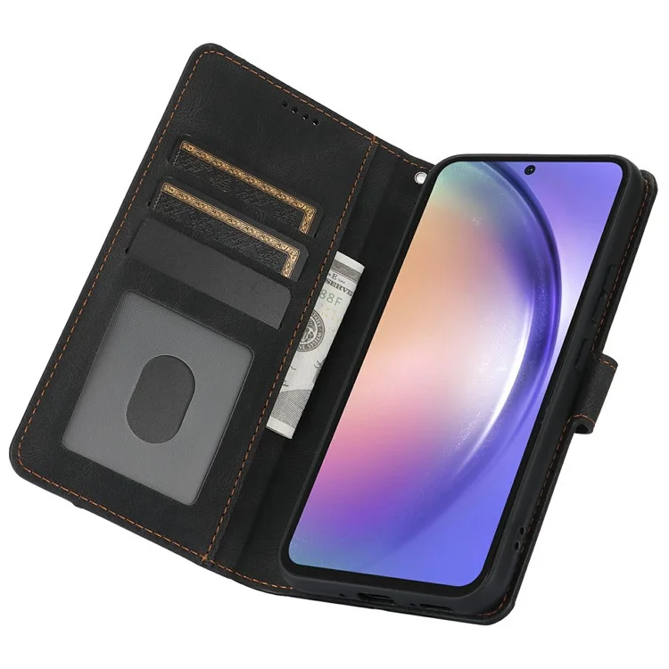 For Samsung Galaxy A56 5G Case PU Leather Phone Cover with Wallet Stand View - Black
