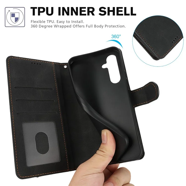 For Samsung Galaxy A56 5G Case PU Leather Phone Cover with Wallet Stand View - Black