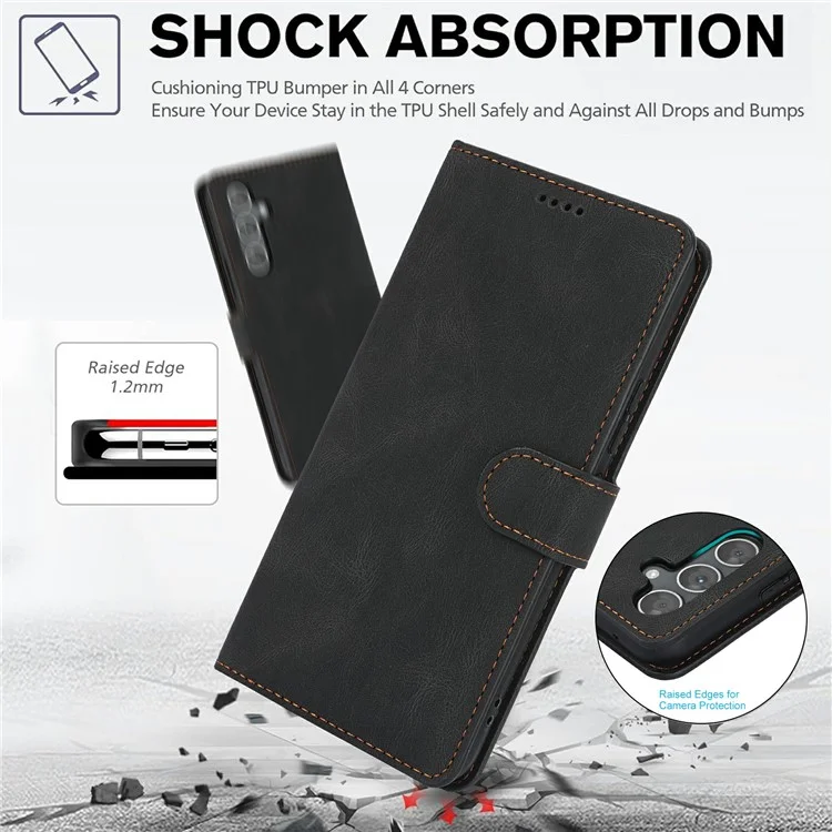 For Samsung Galaxy A56 5G Case PU Leather Phone Cover with Wallet Stand View - Black