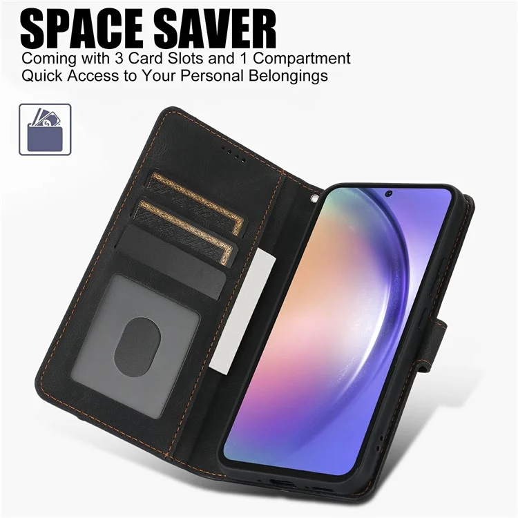 For Samsung Galaxy A56 5G Case PU Leather Phone Cover with Wallet Stand View - Black
