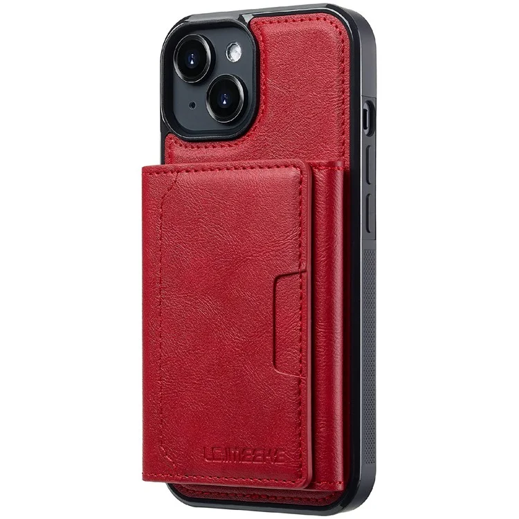 Étui de téléphone magnétique LC.IMEEKE L5 pour iPhone 15 avec dos en cuir et porte-carte amovible - Rouge