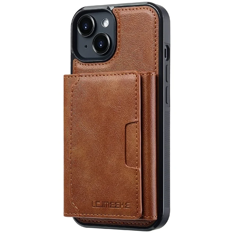LC.IMEEKE L5 Magnetic Leather Phone Case for iPhone 15 with Detachable Card Slot - Brown