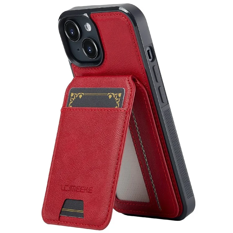 LC.IMEEKE L3 For iPhone 15 Plus Magnetic Case Detachable Card Holder Leather+TPU Mobile Cover - Red