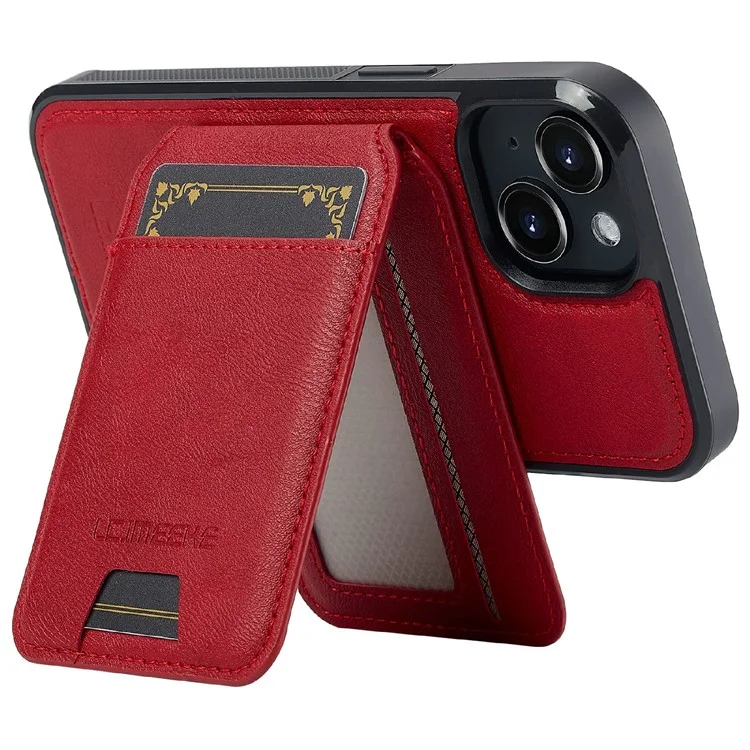 LC.IMEEKE L3 For iPhone 15 Plus Magnetic Case Detachable Card Holder Leather+TPU Mobile Cover - Red