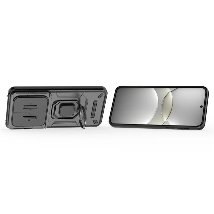 For Huawei Mate 70 Case PC+TPU Kickstand Phone Protector with Lens Cover - Black