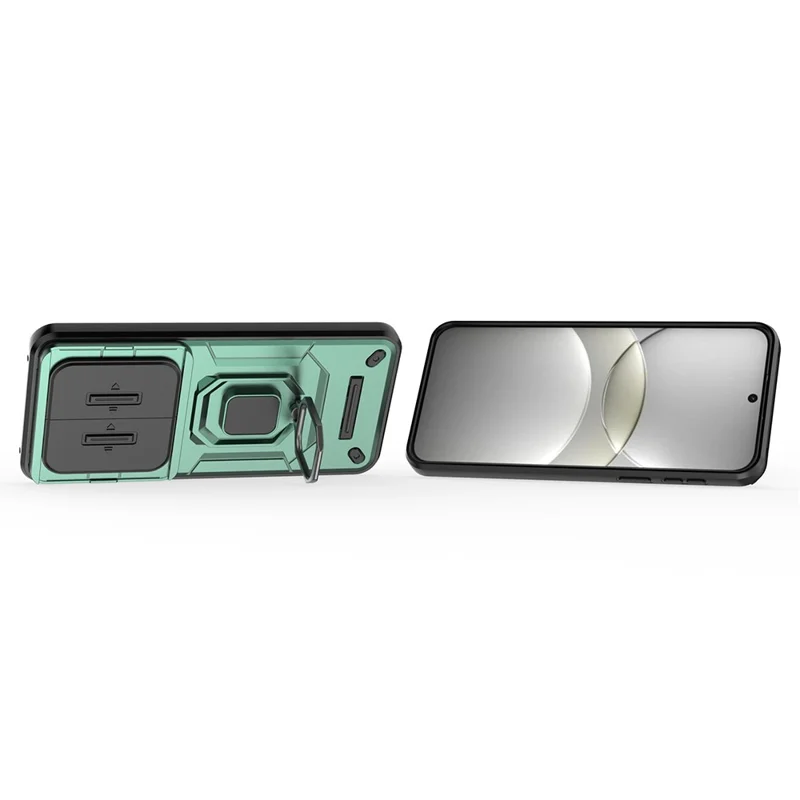 For Huawei Mate 70 Case PC+TPU Kickstand Phone Protector with Lens Cover - Green