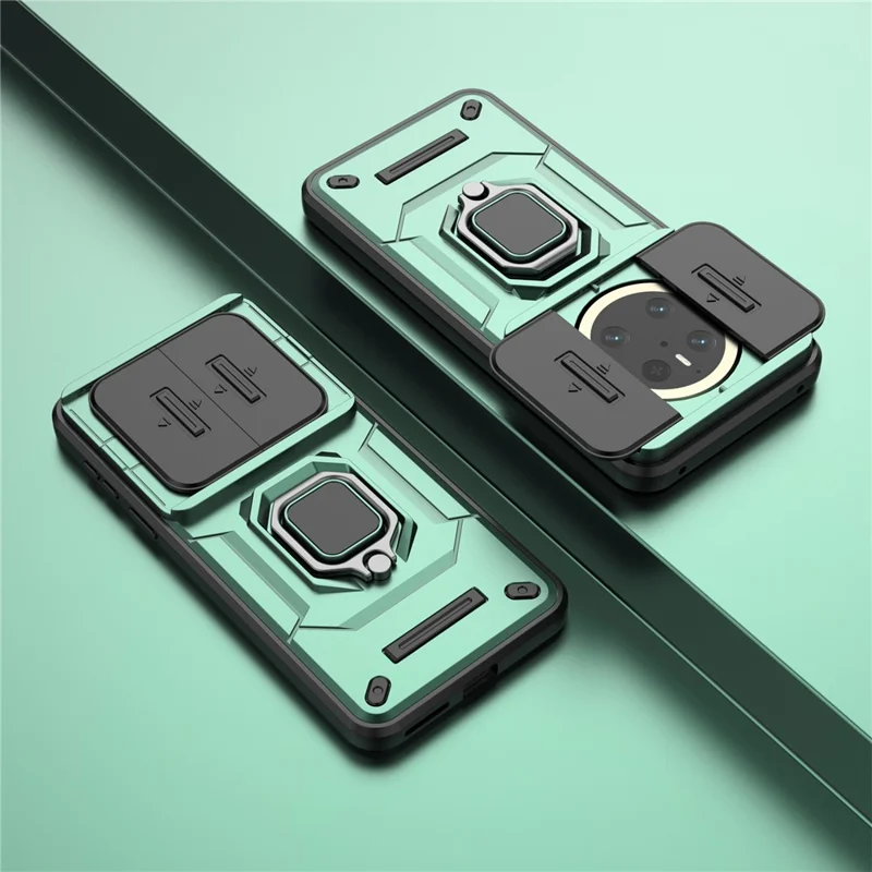 For Huawei Mate 70 Case PC+TPU Kickstand Phone Protector with Lens Cover - Green