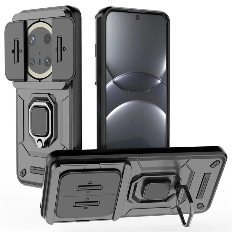 Coque pour Huawei Mate 70 Pro PC+TPU avec support et protecteur d'objectif - Noir