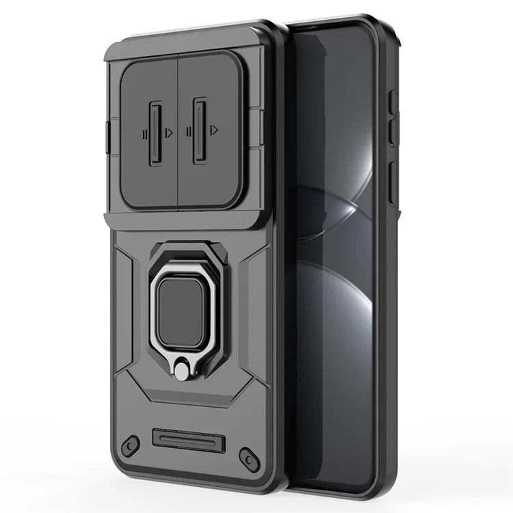 Coque pour Huawei Mate 70 Pro PC+TPU avec support et protecteur d'objectif - Noir