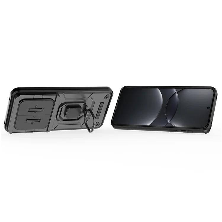 Coque pour Huawei Mate 70 Pro PC+TPU avec support et protecteur d'objectif - Noir
