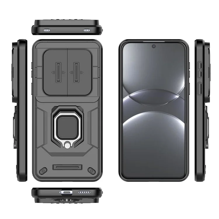 Coque pour Huawei Mate 70 Pro PC+TPU avec support et protecteur d'objectif - Noir