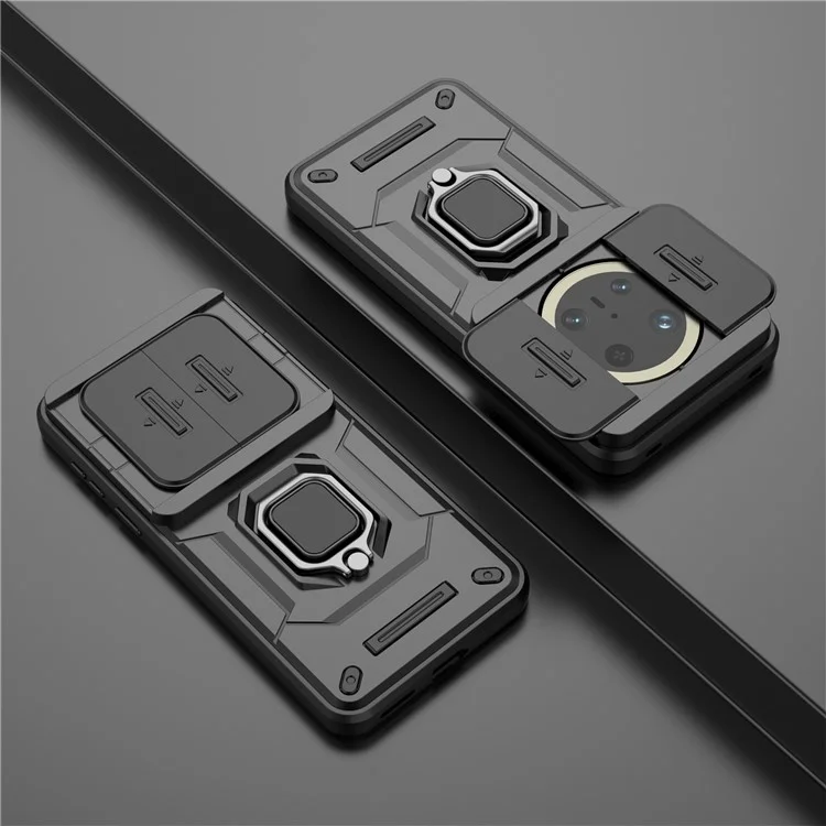 Coque pour Huawei Mate 70 Pro PC+TPU avec support et protecteur d'objectif - Noir