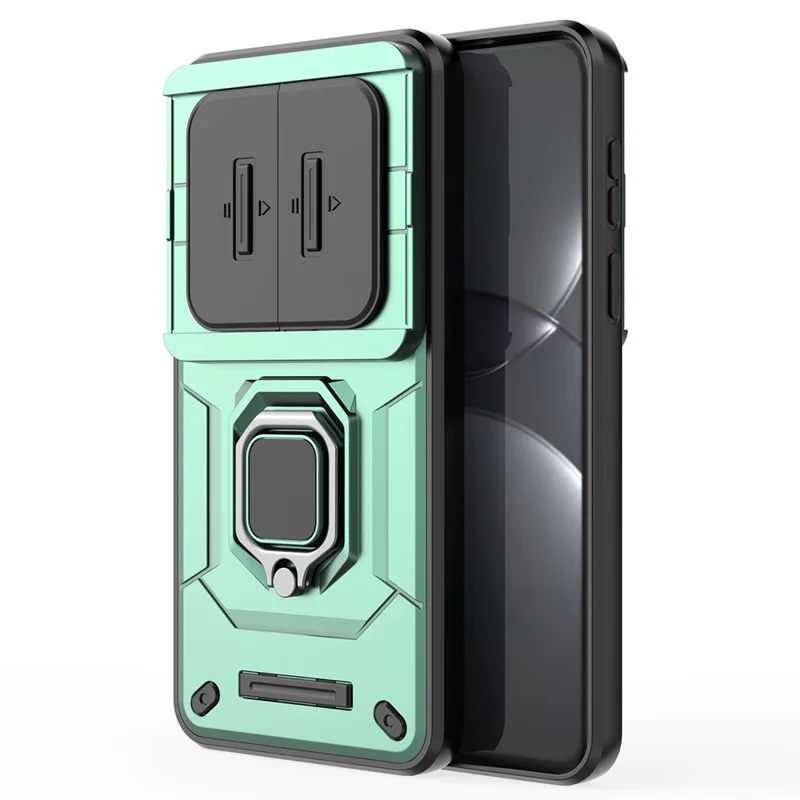 For Huawei Mate 70 Pro+ / 70 Pro Case PC+TPU Kickstand Phone Protector with Lens Cover - Green