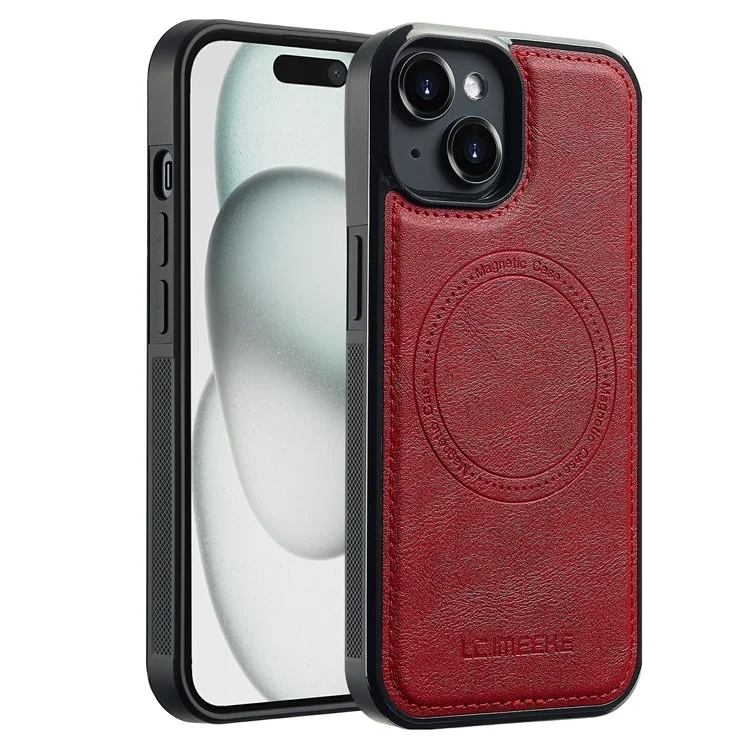 Coque magnétique pour iPhone 15 compatible avec MagSafe, en cuir et TPU - Rouge