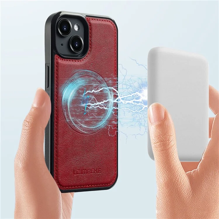 Coque magnétique pour iPhone 15 compatible avec MagSafe, en cuir et TPU - Rouge