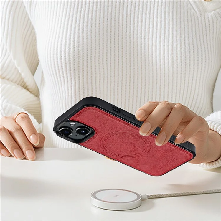 Coque magnétique pour iPhone 15 compatible avec MagSafe, en cuir et TPU - Rouge