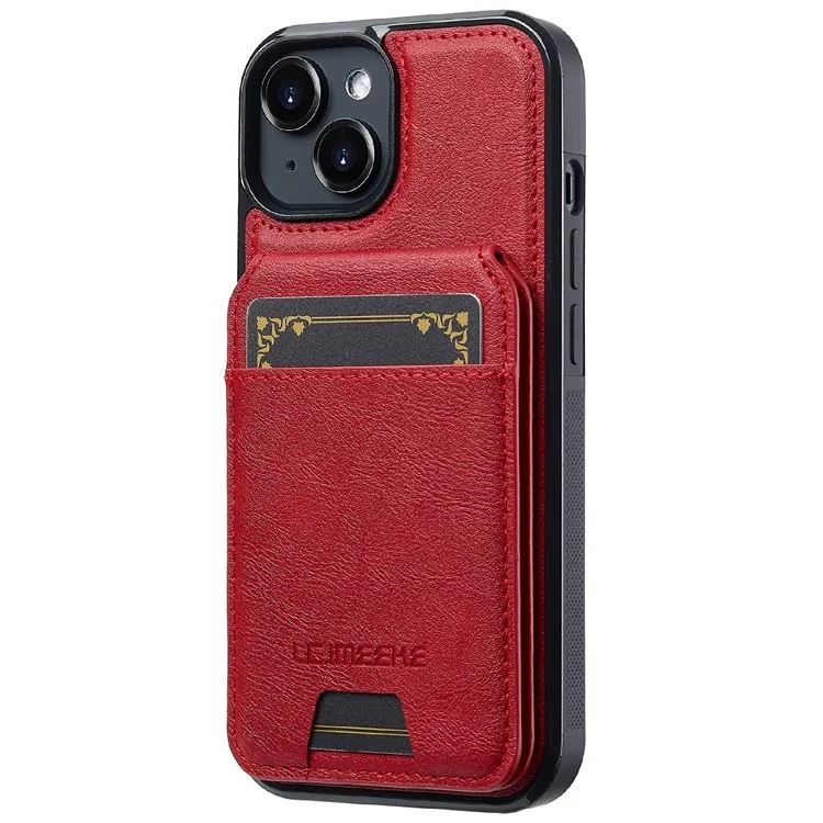 Funda magnética para iPhone 15 LC.IMEEKE L3, con compartimento para tarjetas desmontable, de cuero y TPU - Rojo