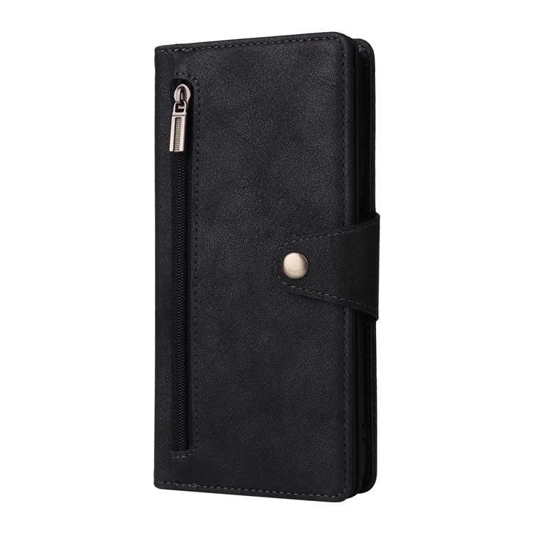 Custodia a portafoglio in pelle con cerniera per Samsung Galaxy S25+ / S24+, supporto, decorazione con rivetti - Nero
