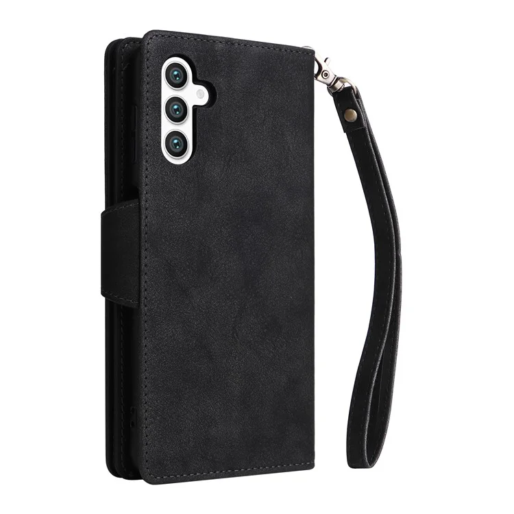 Custodia a portafoglio in pelle con cerniera per Samsung Galaxy S25+ / S24+, supporto, decorazione con rivetti - Nero