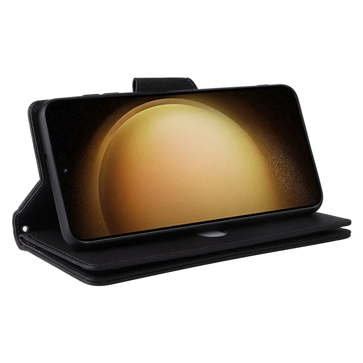 Custodia a portafoglio in pelle con cerniera per Samsung Galaxy S25+ / S24+, supporto, decorazione con rivetti - Nero