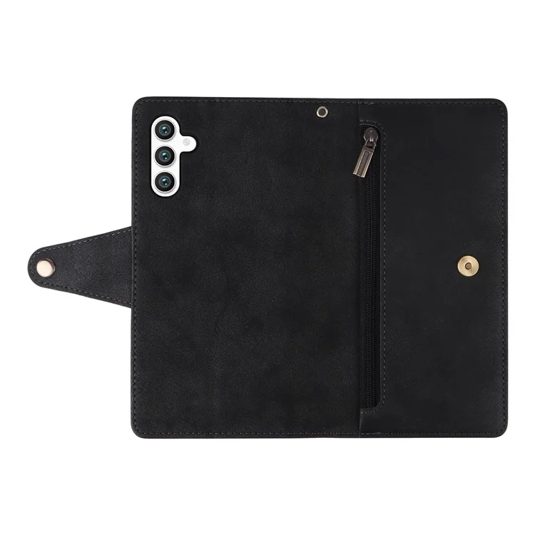 Custodia a portafoglio in pelle con cerniera per Samsung Galaxy S25+ / S24+, supporto, decorazione con rivetti - Nero