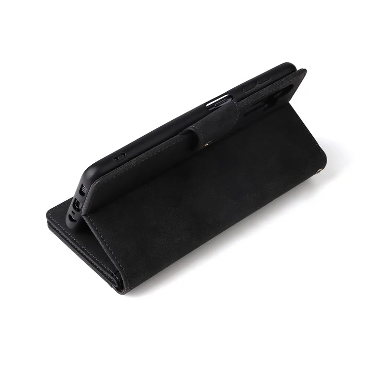 Custodia a portafoglio in pelle con cerniera per Samsung Galaxy S25+ / S24+, supporto, decorazione con rivetti - Nero