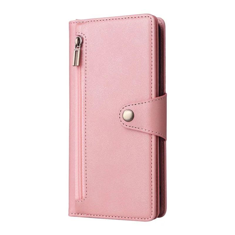 Étui portefeuille en cuir avec fermeture éclair, support et décoration de rivets pour Samsung Galaxy S25+ / S24+ - Or rose