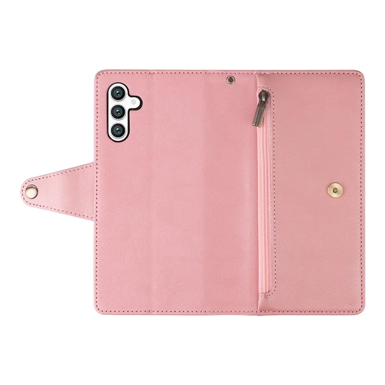 Étui portefeuille en cuir avec fermeture éclair, support et décoration de rivets pour Samsung Galaxy S25+ / S24+ - Or rose