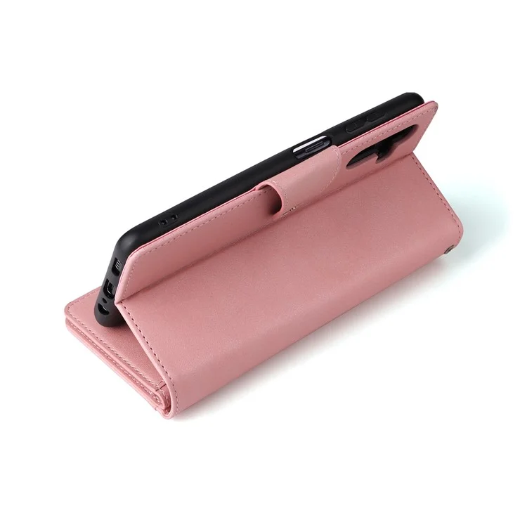Étui portefeuille en cuir avec fermeture éclair, support et décoration de rivets pour Samsung Galaxy S25+ / S24+ - Or rose