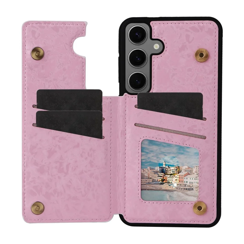 For Samsung Galaxy S25 Case Flower Leather+TPU RFID Blocking Phone Cover Card Slots - Rose Flower