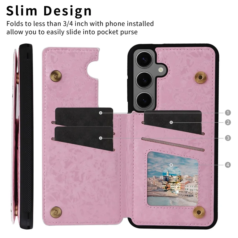 For Samsung Galaxy S25+ Case Flower Leather+TPU RFID Blocking Phone Cover Card Slots - Rose Flower