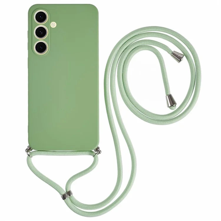For Samsung Galaxy S25 Crossbody Case Flexible TPU Fiber Lining Anti-Shock Phone Cover - Matcha Green