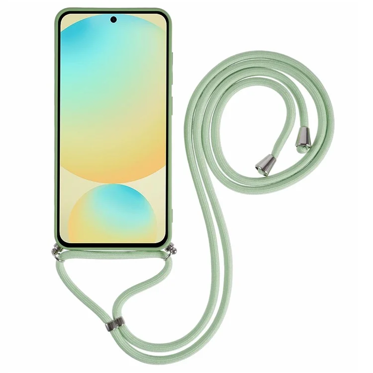 For Samsung Galaxy S25 Crossbody Case Flexible TPU Fiber Lining Anti-Shock Phone Cover - Matcha Green