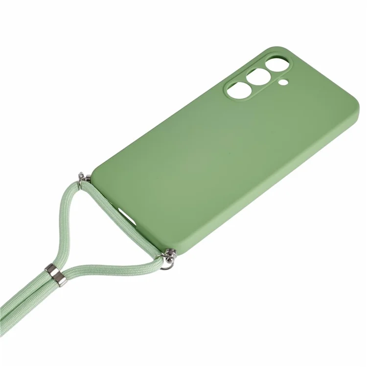 For Samsung Galaxy S25 Crossbody Case Flexible TPU Fiber Lining Anti-Shock Phone Cover - Matcha Green