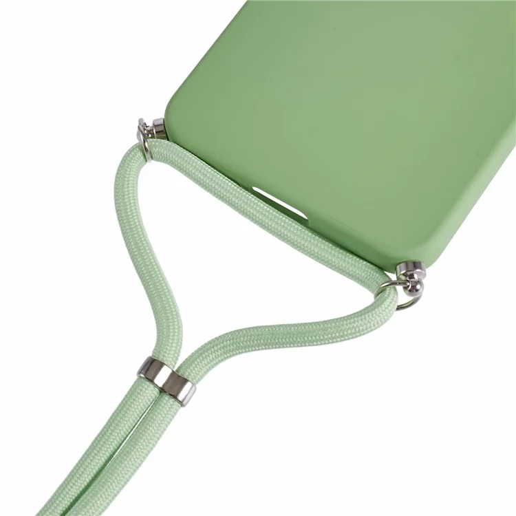 For Samsung Galaxy S25 Crossbody Case Flexible TPU Fiber Lining Anti-Shock Phone Cover - Matcha Green