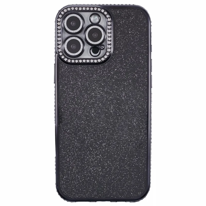 Für iPhone 16 Pro Hülle Kameraobjektiv-Schutz Klare Telefonrückseite Rhinestone-Dekor Mit Glitzerpapier - Schwarz