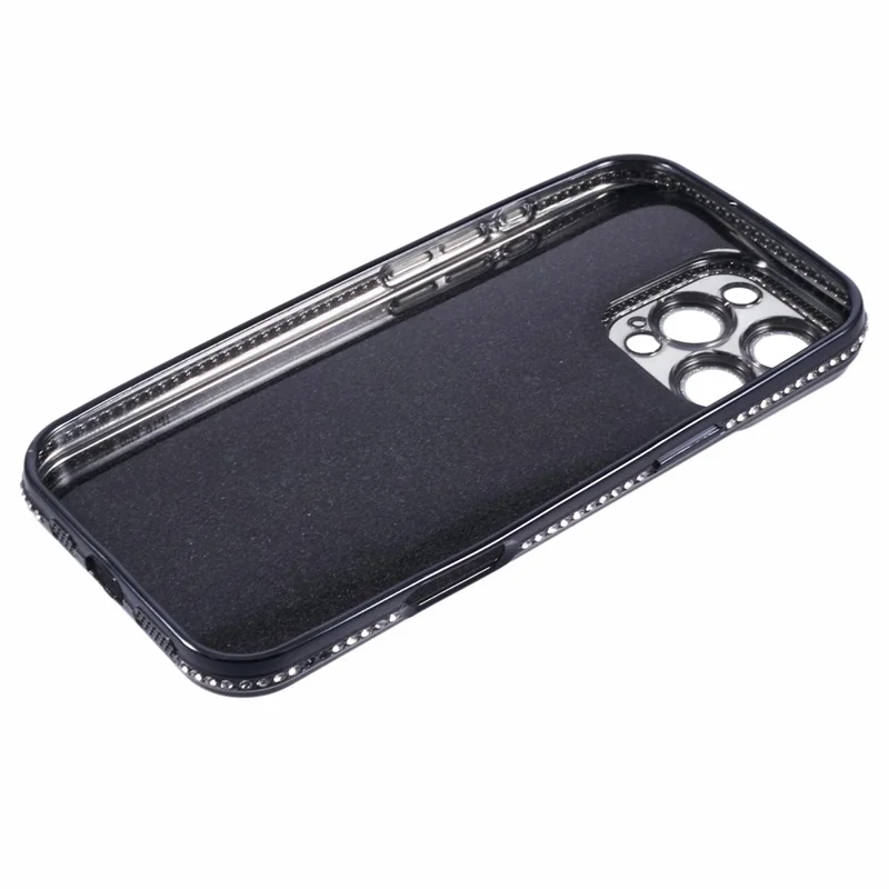Für iPhone 16 Pro Hülle Kameraobjektiv-Schutz Klare Telefonrückseite Rhinestone-Dekor Mit Glitzerpapier - Schwarz