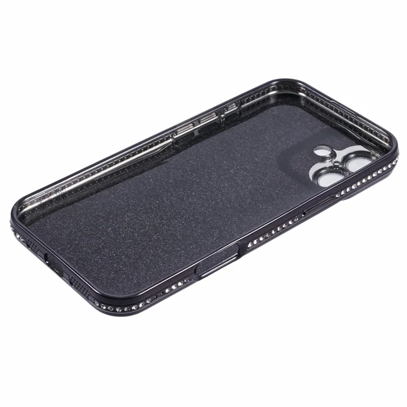 Für iPhone 16 Plus Hülle Kameraobjektiv-Schutz Klare Handy-Rückseite Abdeckung Rhinestone-Dekoration Mit Glitzer-Papier - Schwarz