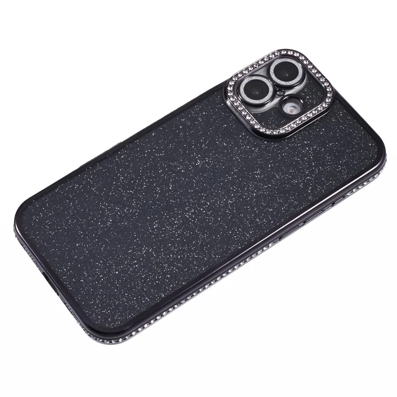 Für iPhone 16 Plus Hülle Kameraobjektiv-Schutz Klare Handy-Rückseite Abdeckung Rhinestone-Dekoration Mit Glitzer-Papier - Schwarz