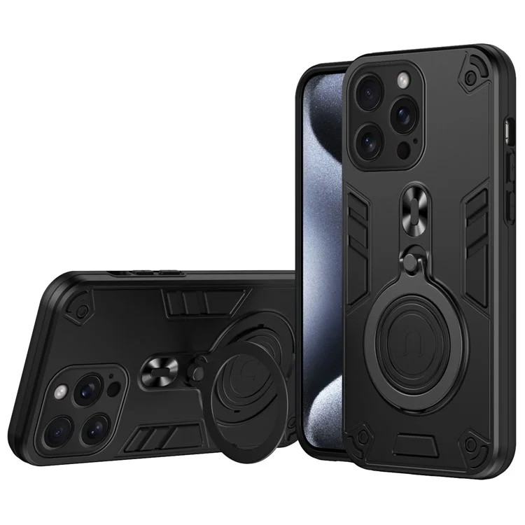 Funda para iPhone 16 Pro con soporte giratorio, protección contra caídas de PC+TPU - Negro
