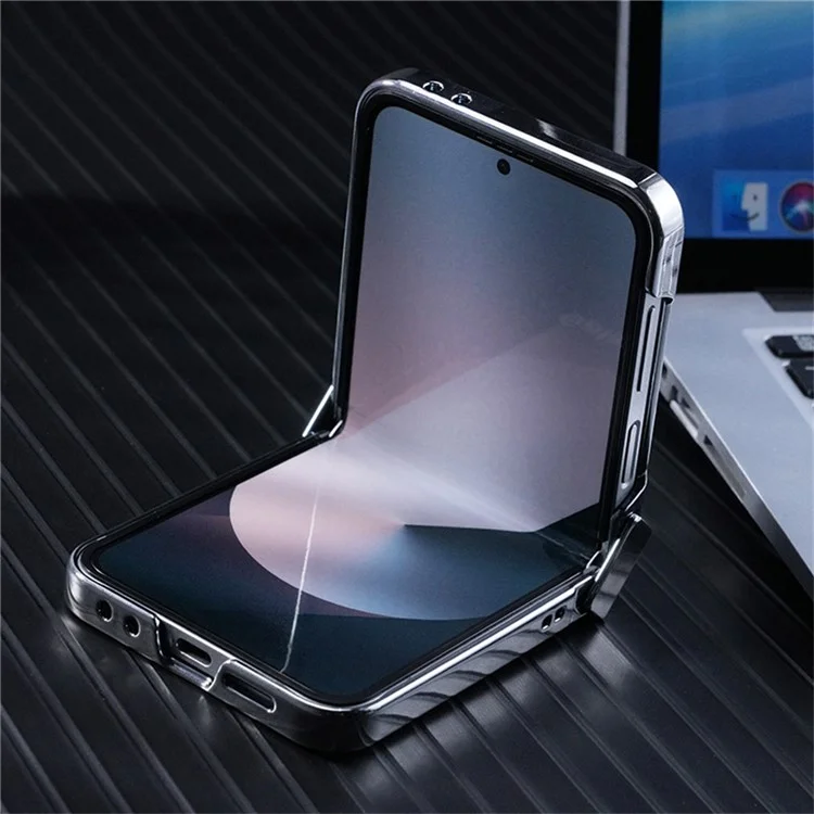 Для Samsung Galaxy Z Flip6 5G чехол совместимый с MagSafe из кожи+ПК+металла - темно-синий