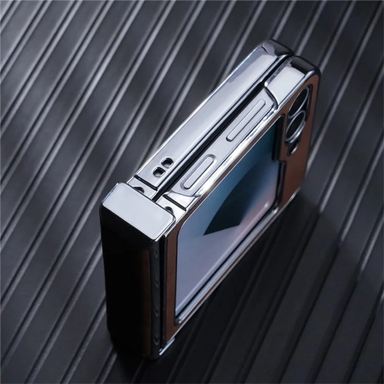 Для Samsung Galaxy Z Flip6 5G чехол совместимый с MagSafe из кожи+ПК+металла - темно-синий