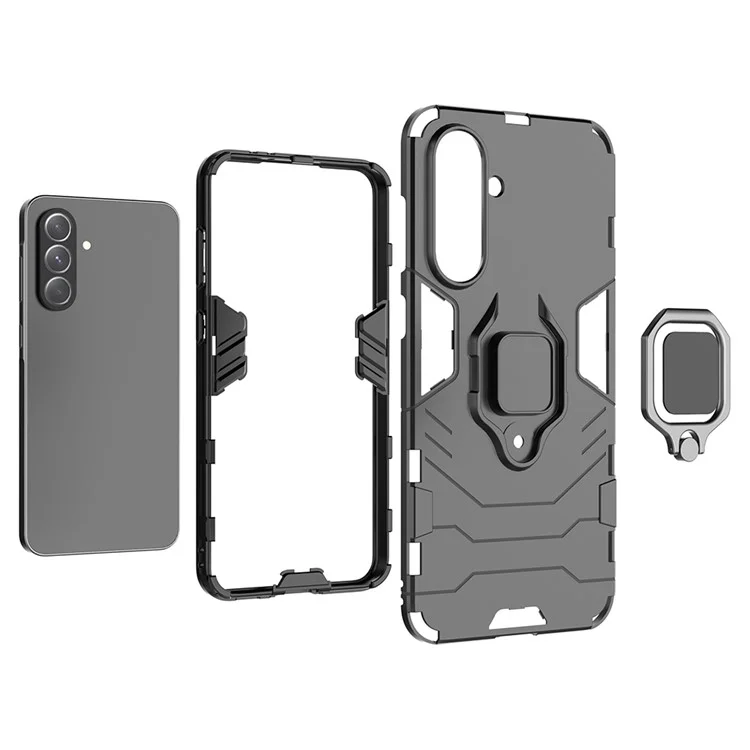 Funda para Samsung Galaxy A56 5G de PC+TPU con protección y soporte de anillo - Negro